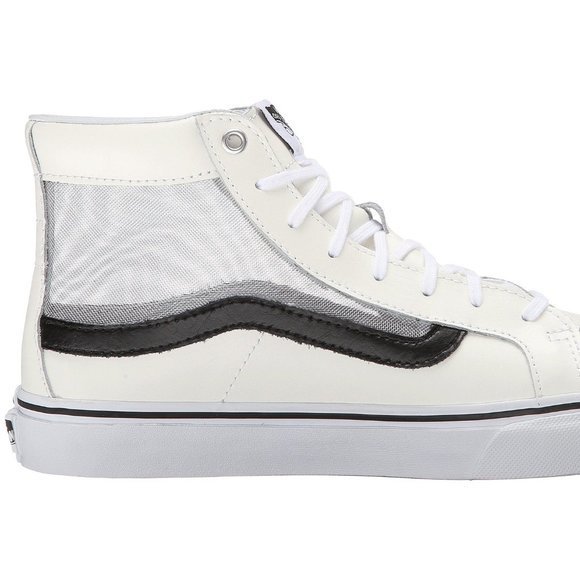 Vans Sk8 Hi Slim Cutout Mesh White Black Leather Shoes Mens 4.5 Womens 6 - Picture 2 of 15
